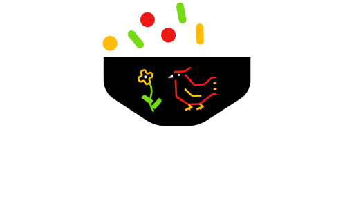 Daily Warteg Logo. A bowl with rooster print on the outside. A fun colorful rices on top and a daily warteg text below.